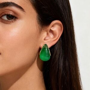 Anthropologie Crescent Green Gold Drop Earrings